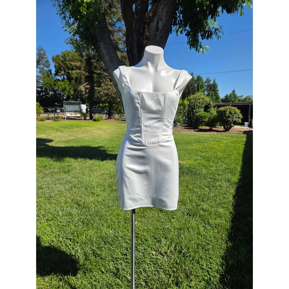 Blue Blush White Corset Mini Dress Square Neck Deep V Back Bodycon Small